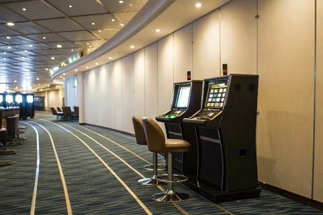 Cruise Slot Machines Pair of slot machines in luxury cruise ship gaming center