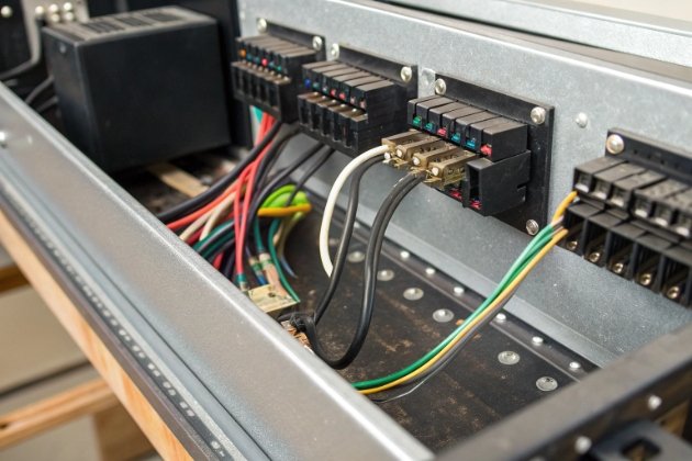 Detailed wiring and electrical connections inside gaming machine